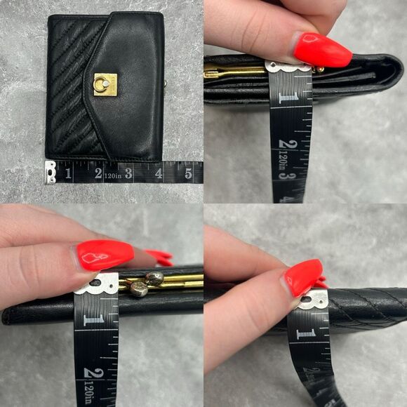 Celine Black Quilted Leather Trifold Wallet Clasp Closure Authentic Luxury - Picture 12 of 14